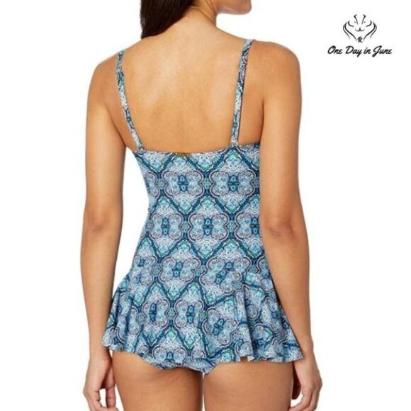 Chaps Skirted Bandeau Mio One Piece Swimsuit Size 16W - Picture 2 of 4